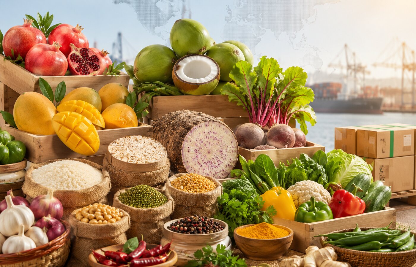 Fresh Indian agricultural produce prepared for export by Vibodhi International LLP